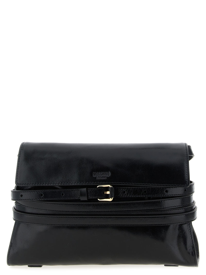 Moschino Tie Me Black Leather Crossbody Bag