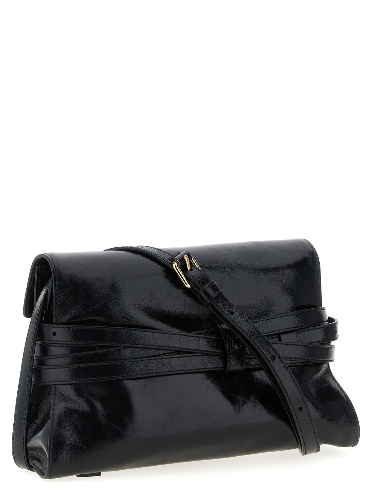 Moschino Tie Me Black Leather Crossbody Bag