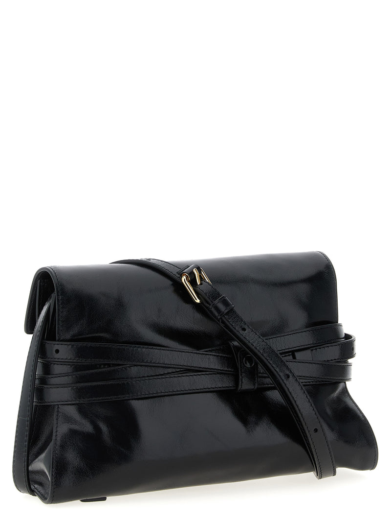 Moschino Tie Me Black Leather Crossbody Bag