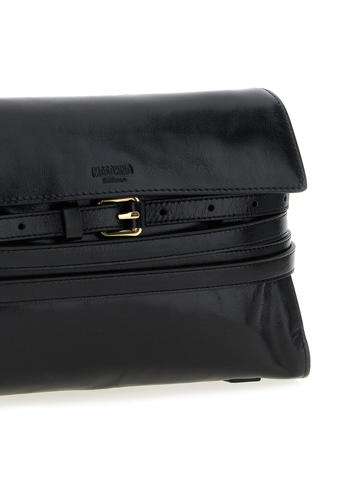 Moschino Tie Me Black Leather Crossbody Bag
