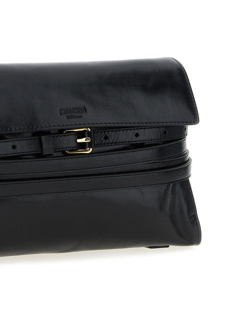 Moschino Tie Me Black Leather Crossbody Bag