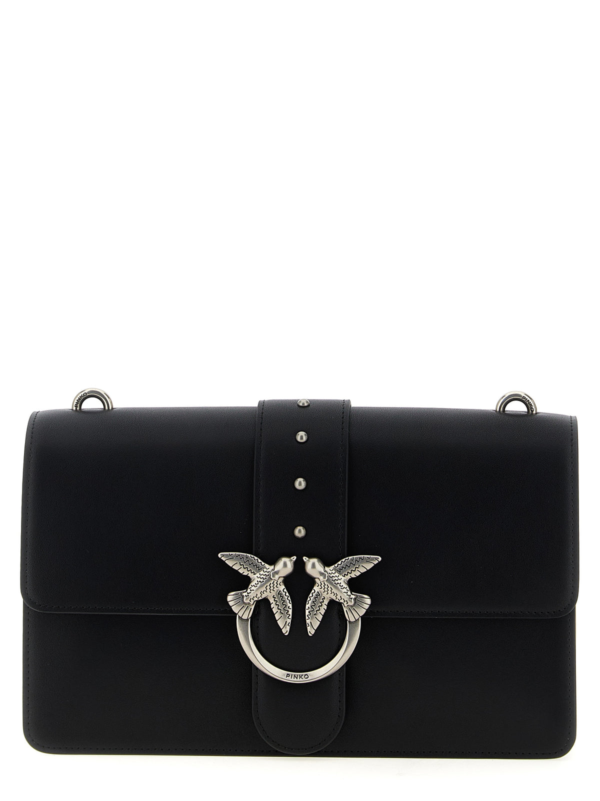 PINKO Love One Classic Black Goatskin Crossbody Bag