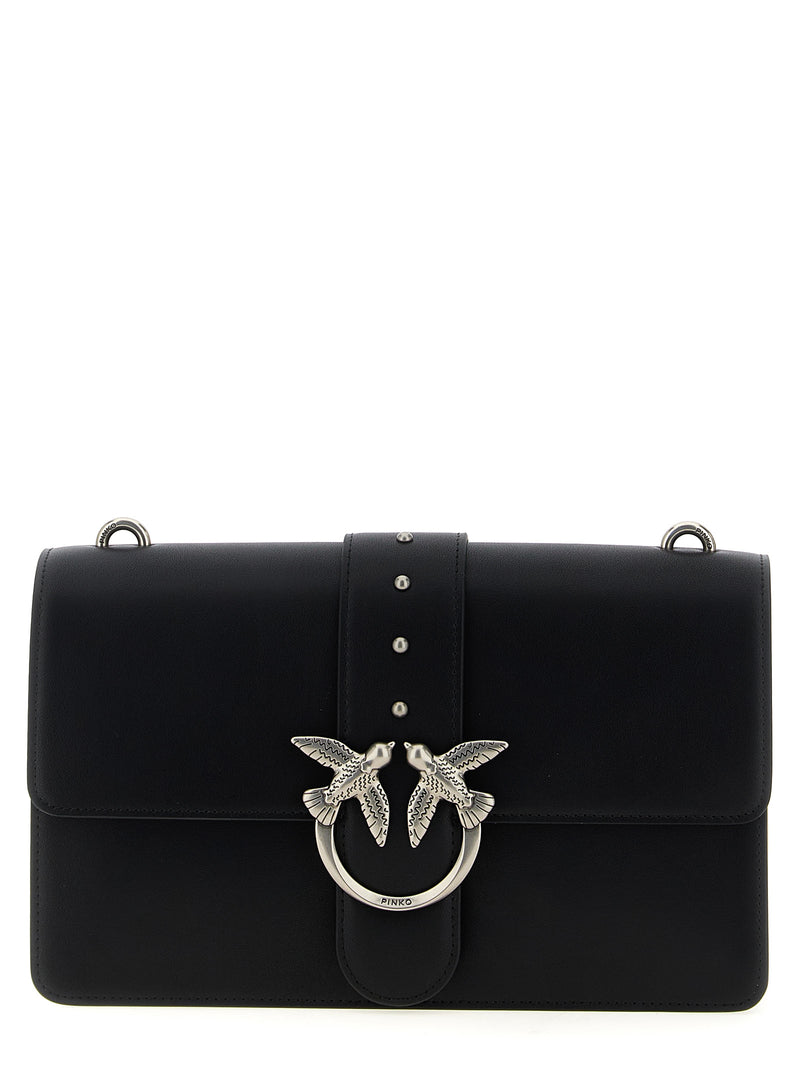 PINKO Love One Classic Black Goatskin Crossbody Bag