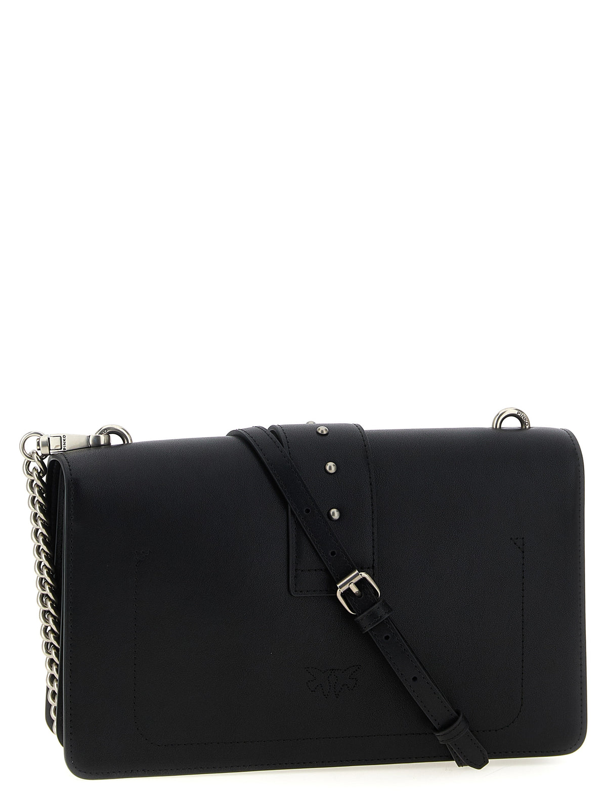 PINKO Love One Classic Black Goatskin Crossbody Bag
