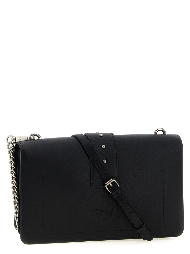 PINKO Love One Classic Black Goatskin Crossbody Bag