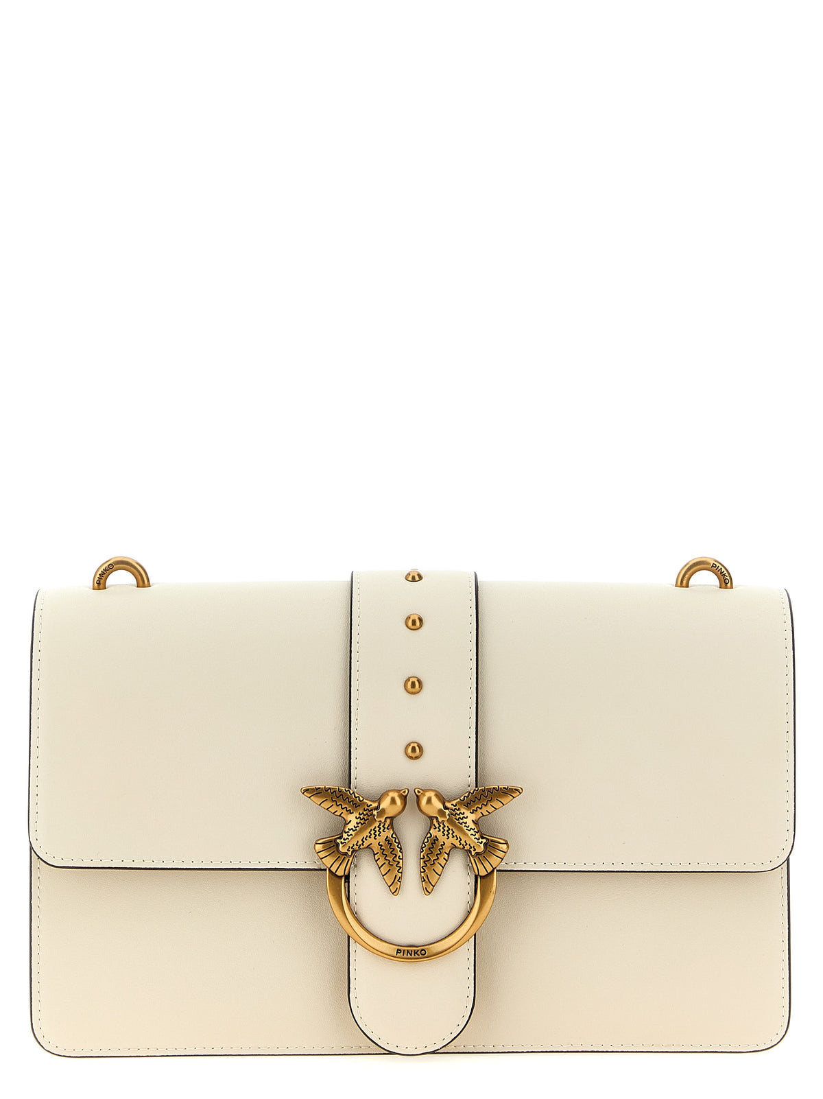 PINKO Love One Classic White Goatskin Crossbody Bag