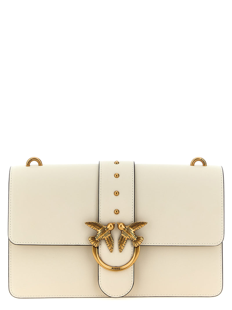 PINKO Love One Classic White Goatskin Crossbody Bag