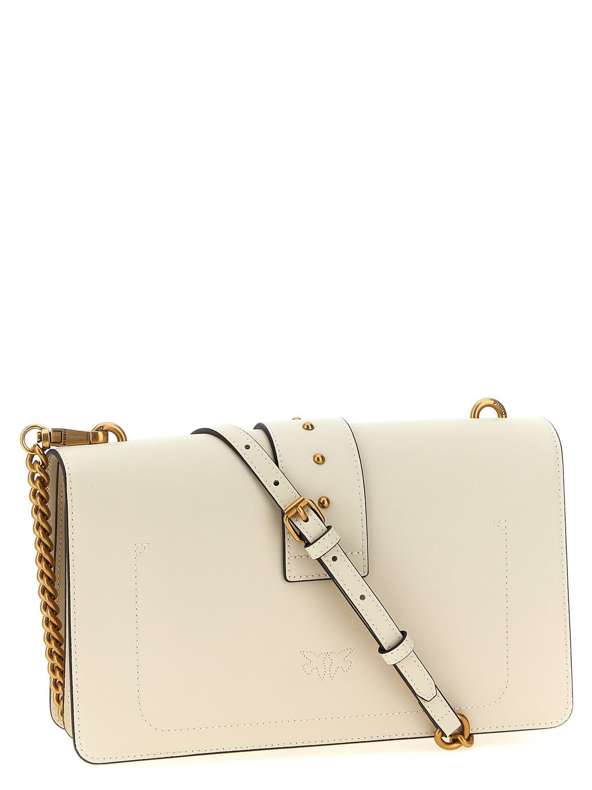 PINKO Love One Classic White Goatskin Crossbody Bag