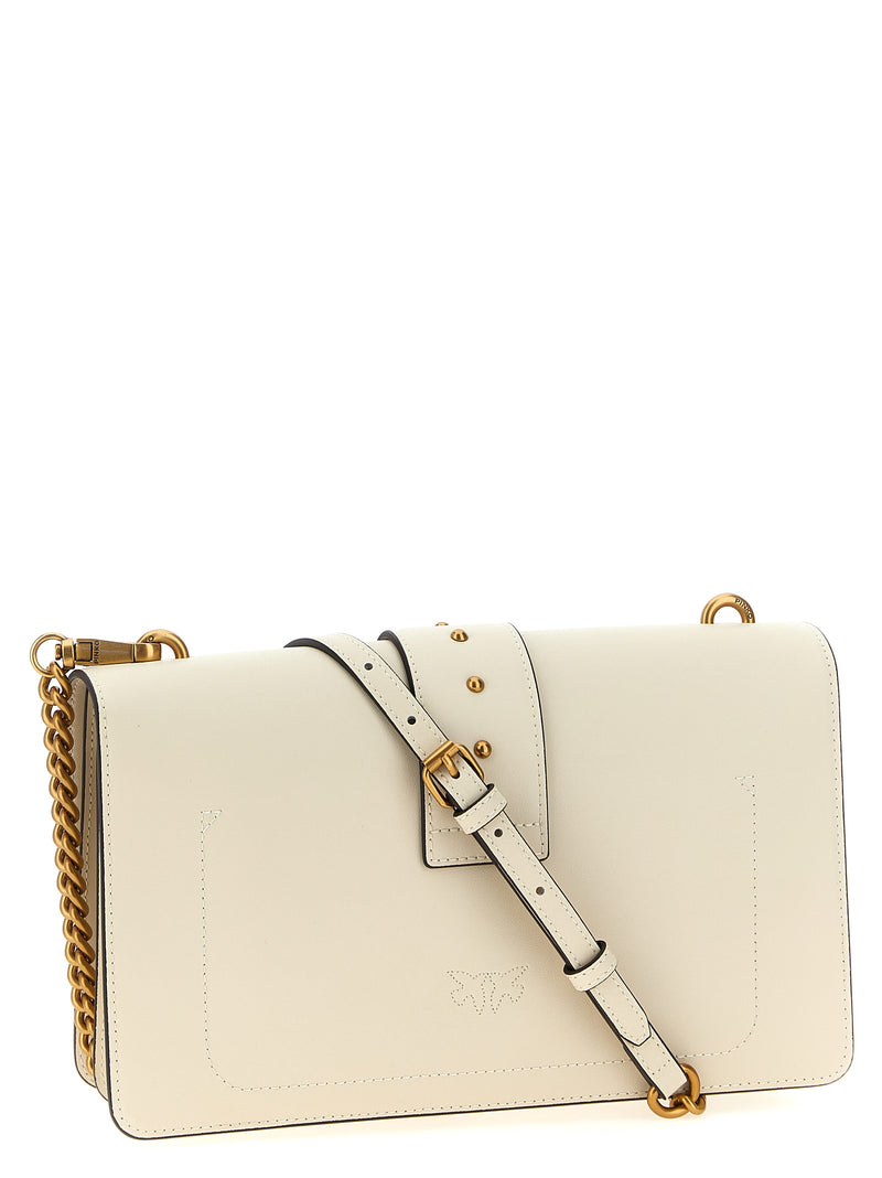 PINKO Love One Classic White Goatskin Crossbody Bag