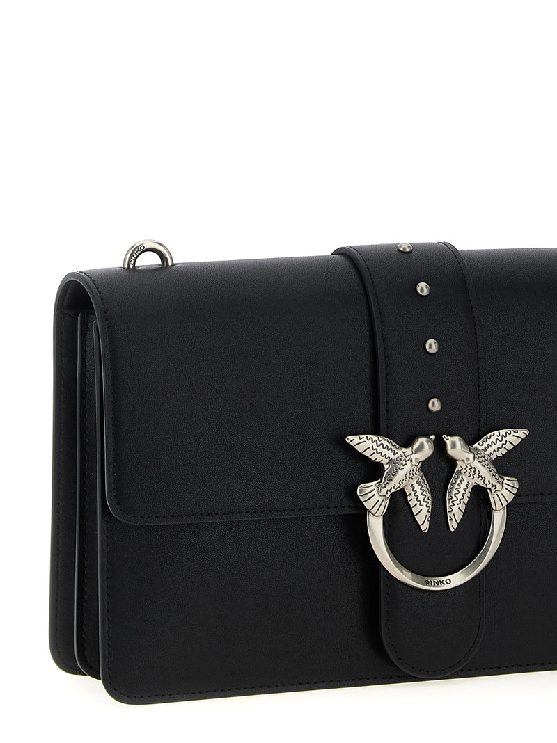 PINKO Love One Classic Black Goatskin Crossbody Bag