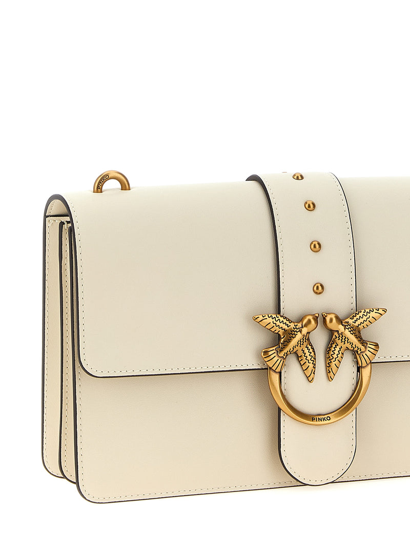 PINKO Love One Classic White Goatskin Crossbody Bag