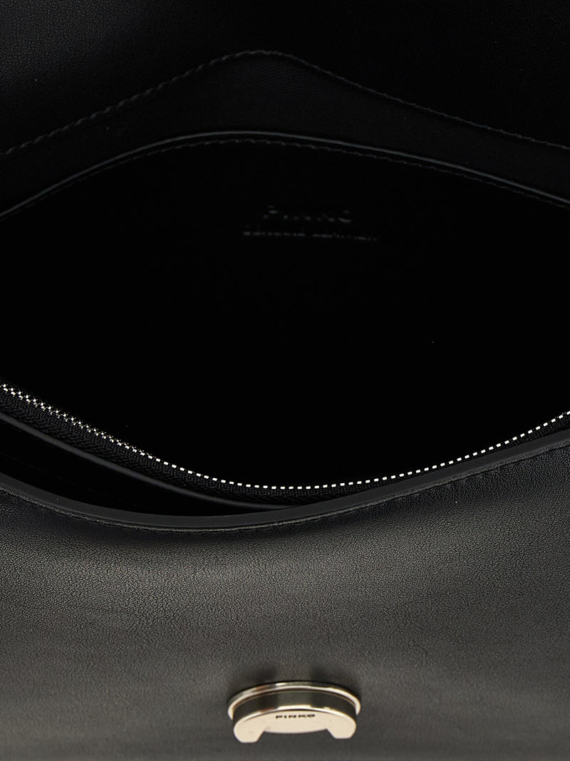 PINKO Love One Classic Black Goatskin Crossbody Bag