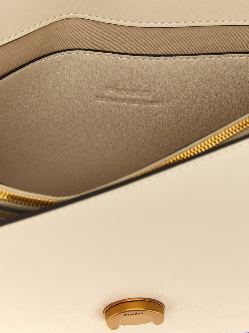 PINKO Love One Classic White Goatskin Crossbody Bag