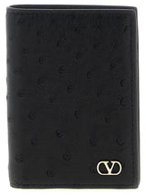Valentino Garavani Black Ostrich Skin Cardholder