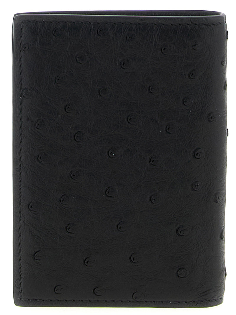 Valentino Garavani Black Ostrich Skin Cardholder