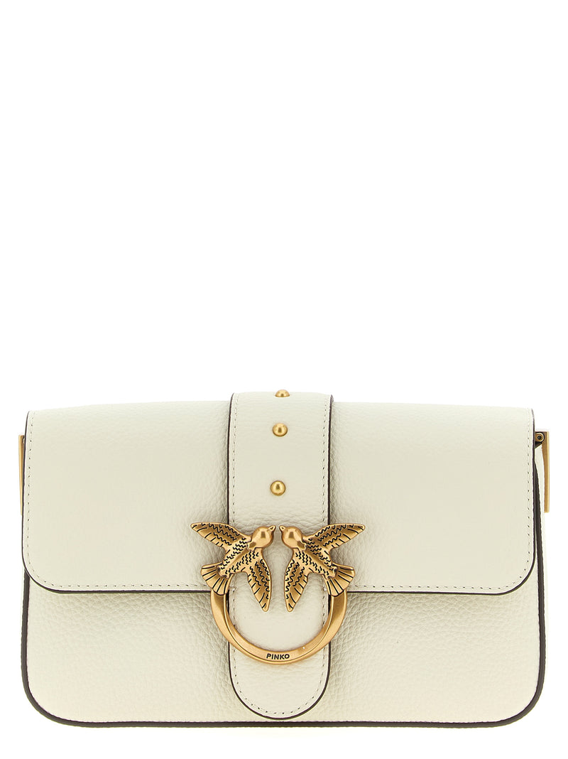 PINKO Love One Mini White Goatskin Crossbody Bag