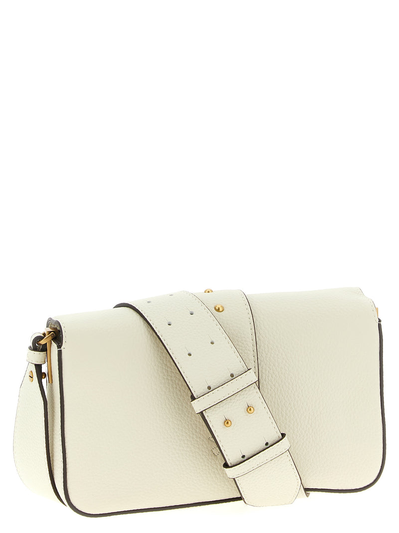 PINKO Love One Mini White Goatskin Crossbody Bag
