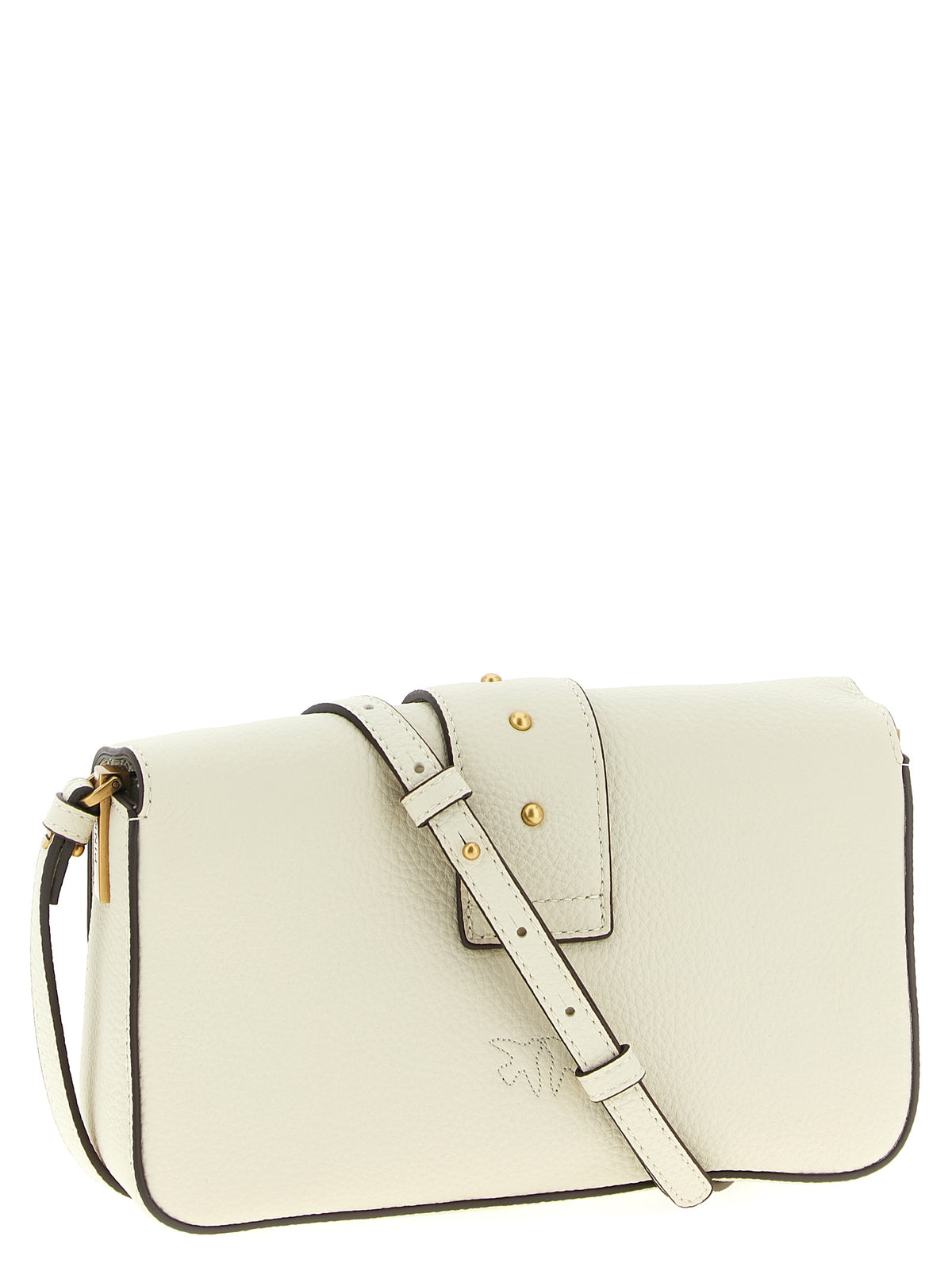 PINKO Love One Mini White Goatskin Crossbody Bag
