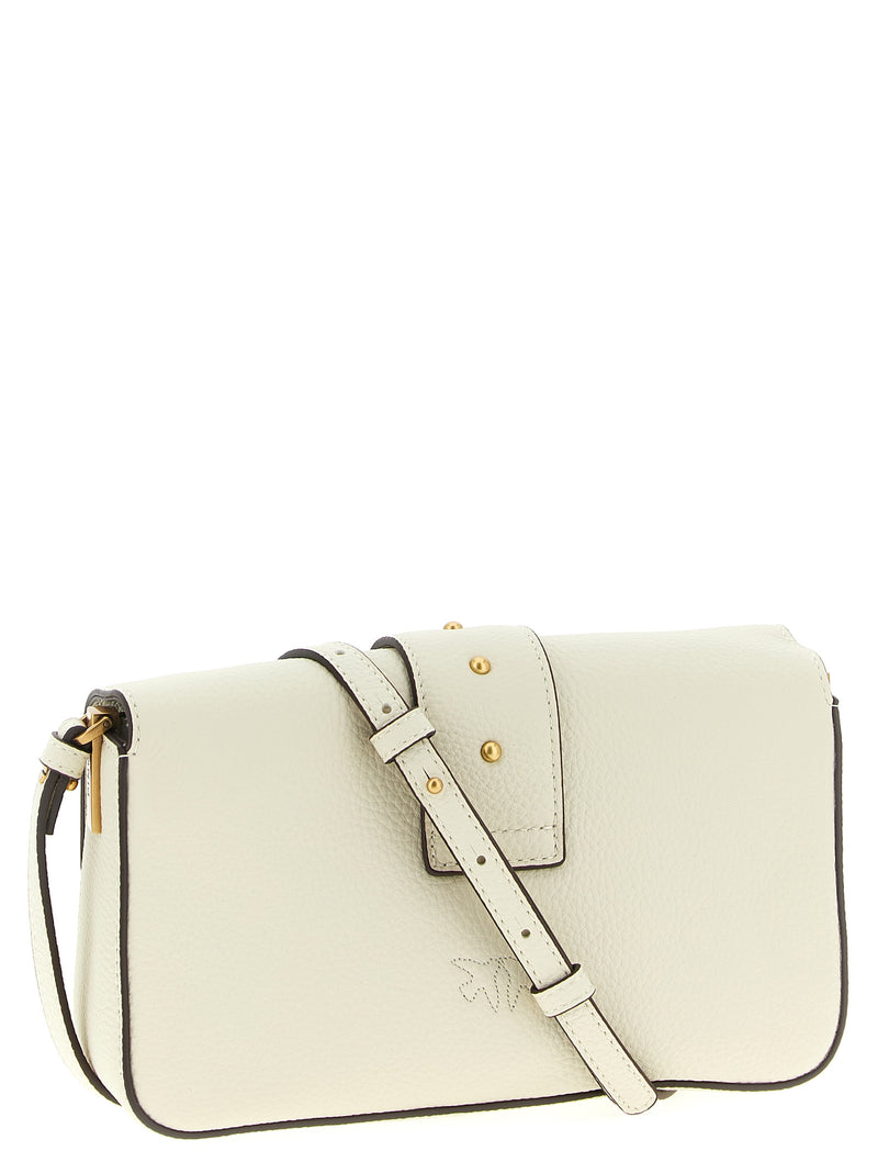 PINKO Love One Mini White Goatskin Crossbody Bag