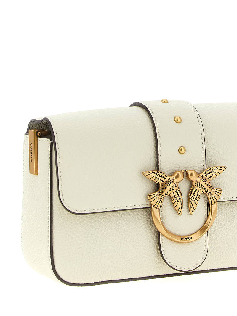 PINKO Love One Mini White Goatskin Crossbody Bag