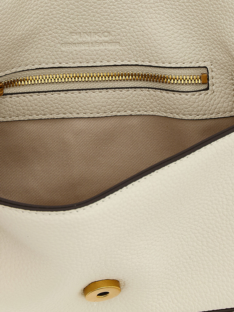 PINKO Love One Mini White Goatskin Crossbody Bag