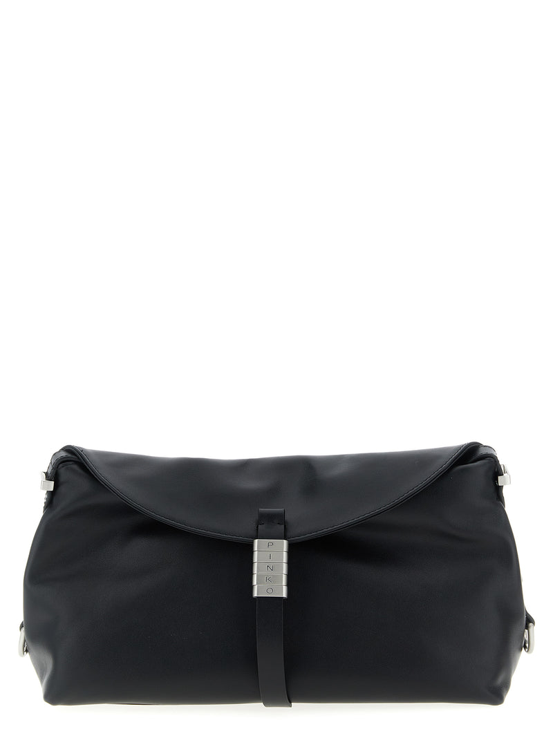 PINKO Saddle Baguette Black Goatskin Shoulder Bag