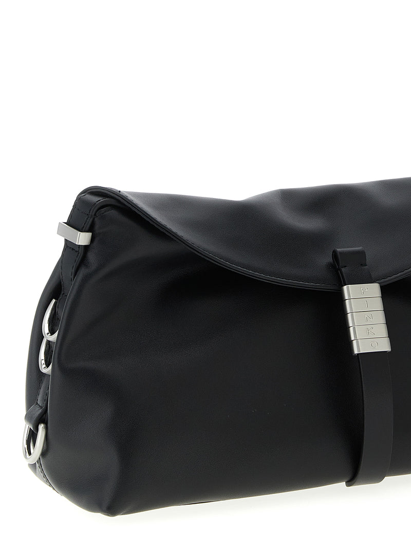 PINKO Saddle Baguette Black Goatskin Shoulder Bag