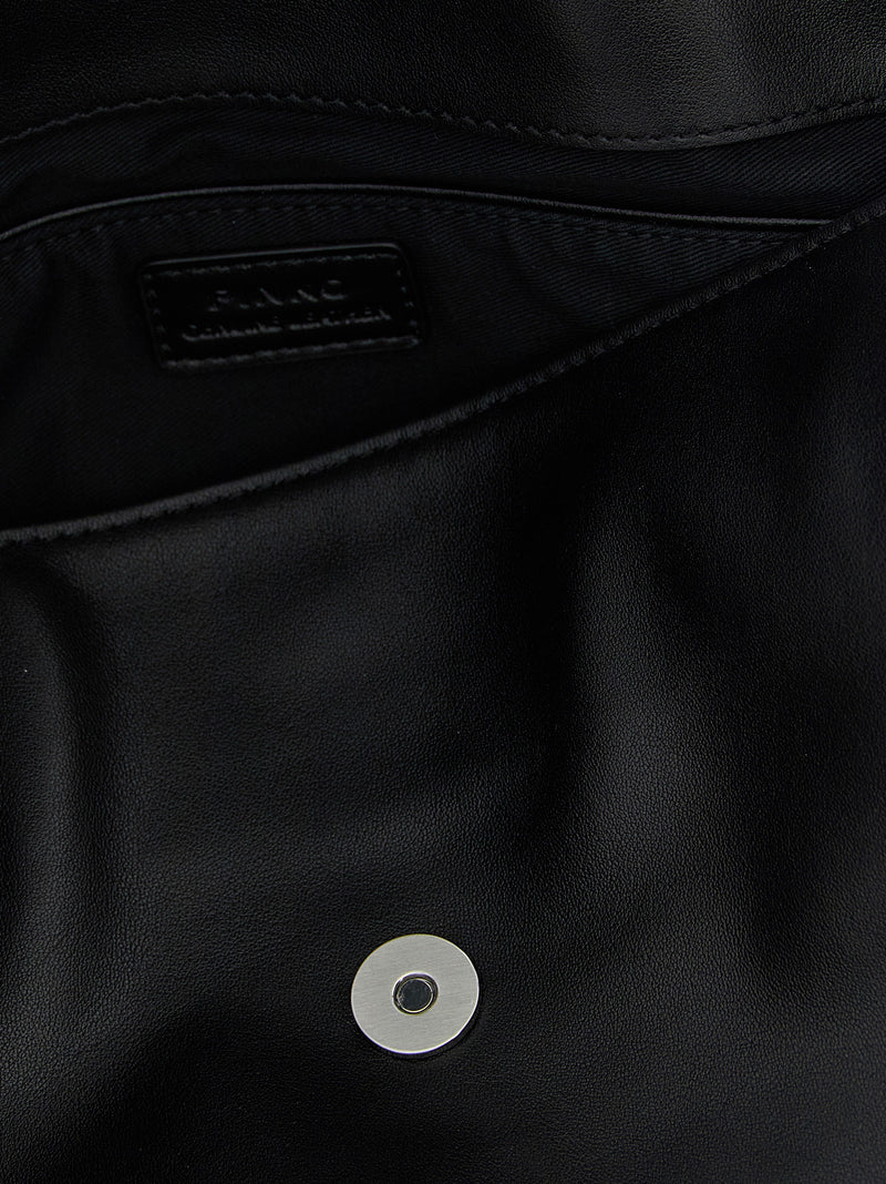PINKO Saddle Baguette Black Goatskin Shoulder Bag