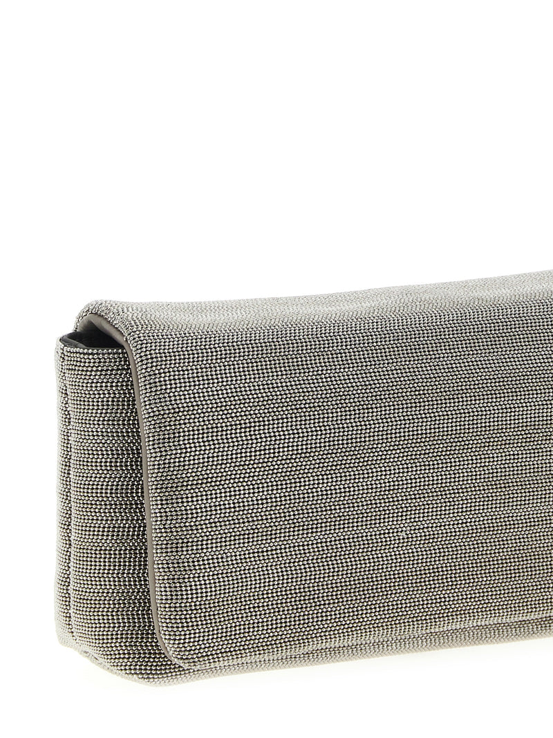 Brunello Cucinelli Monile Silver Leather Clutch Bag