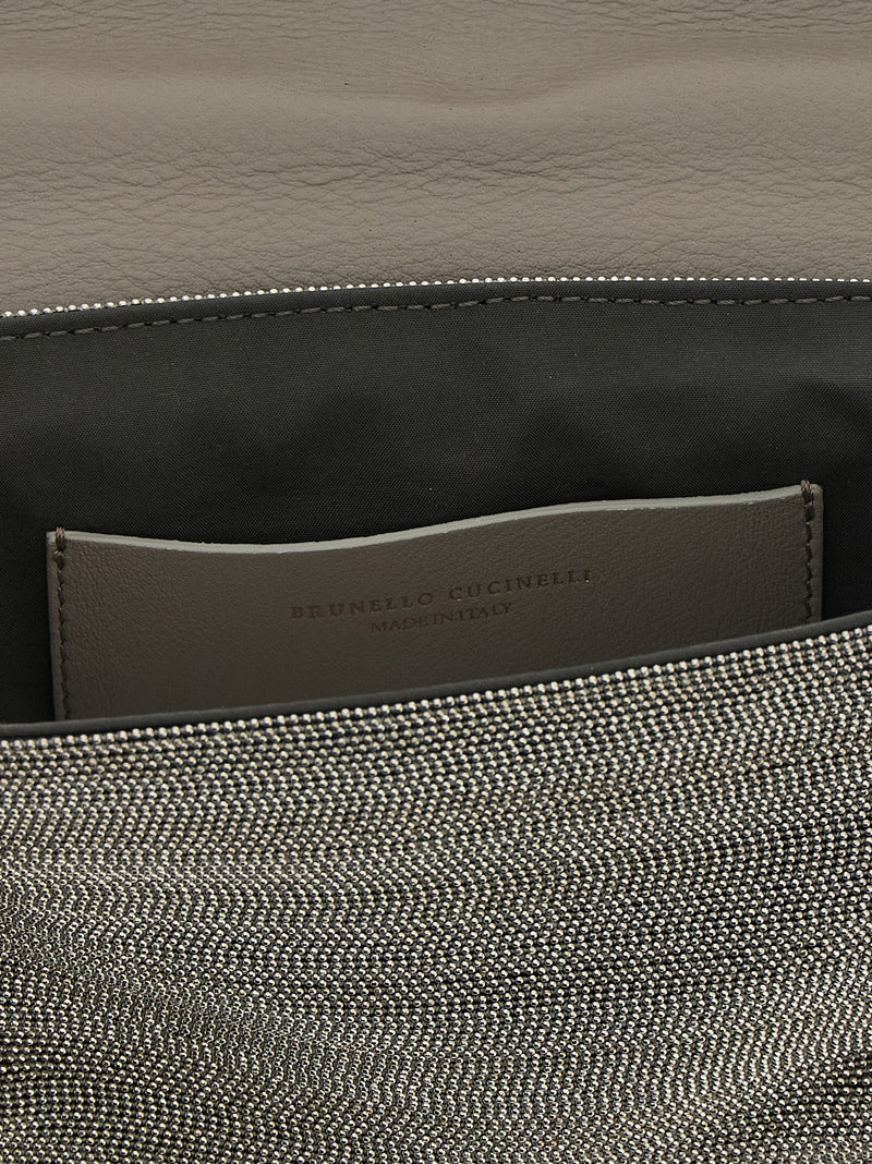 Brunello Cucinelli Monile Silver Leather Clutch Bag