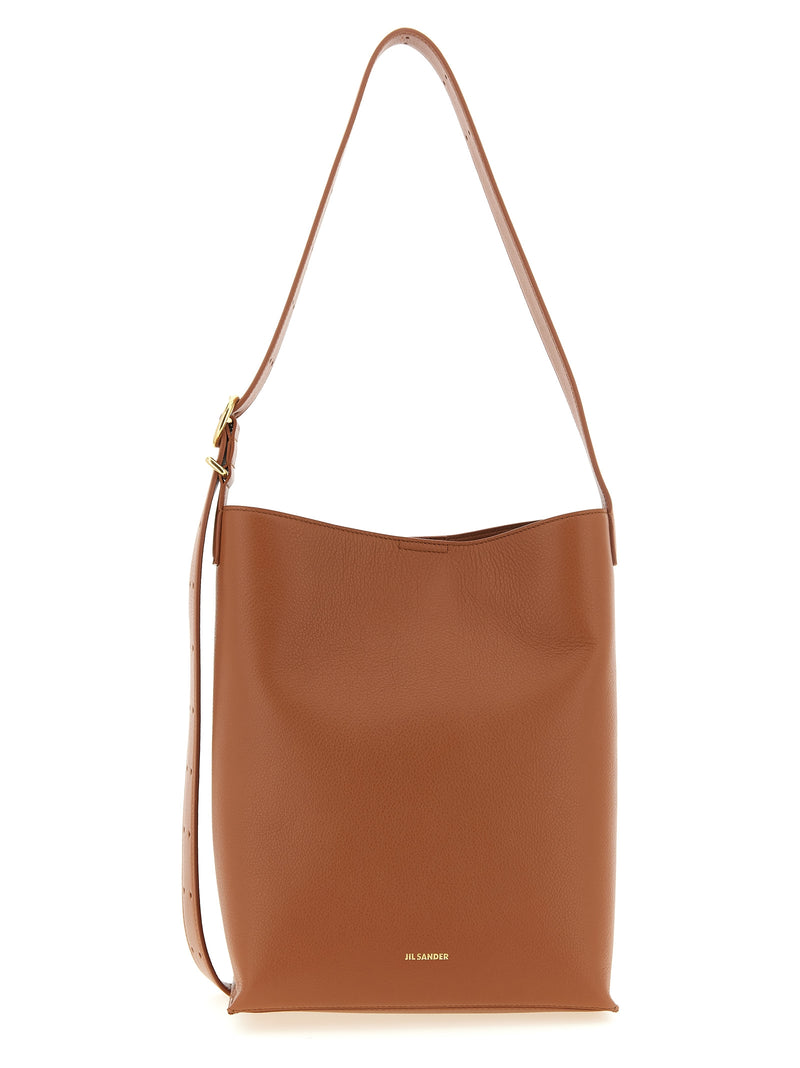 Jil Sander Cannolo Brown Calfskin Shoulder Bag
