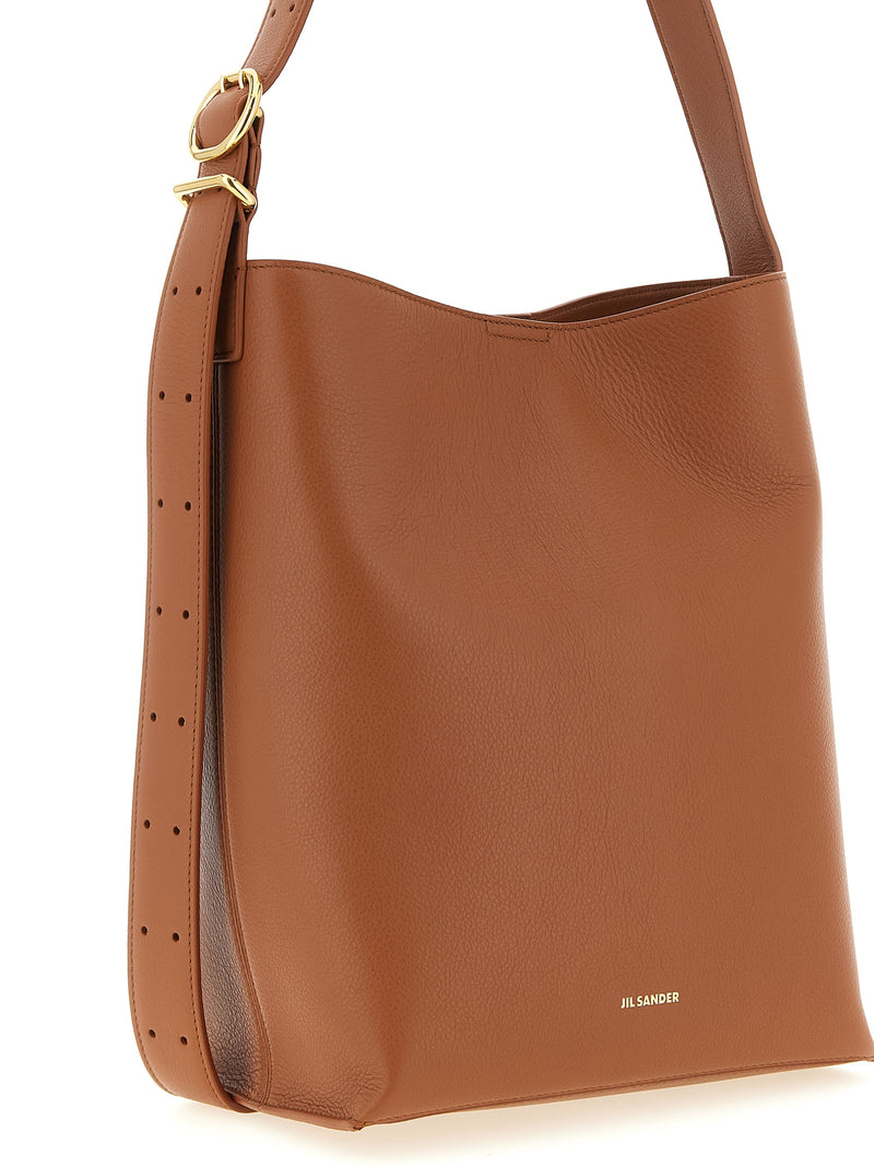 Jil Sander Cannolo Brown Calfskin Shoulder Bag