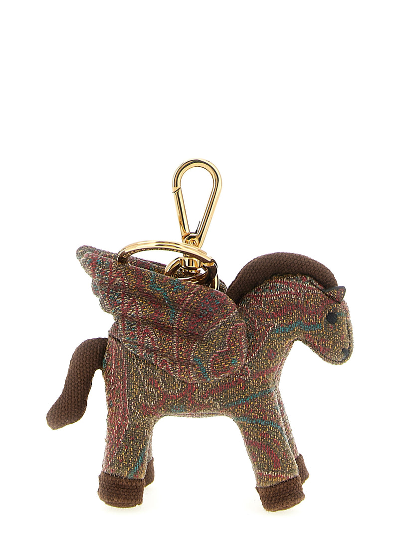 Etro Pegaso Brown Cotton Keychain