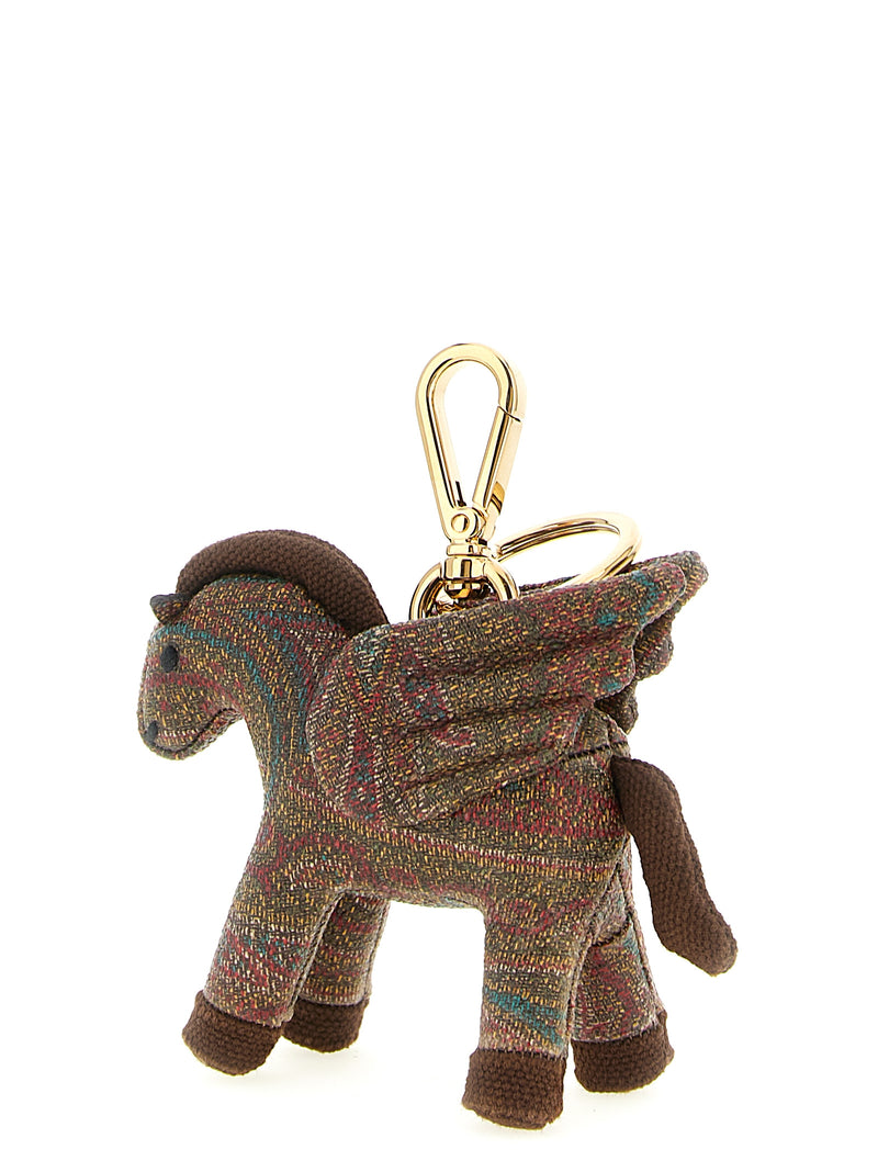 Etro Pegaso Brown Cotton Keychain