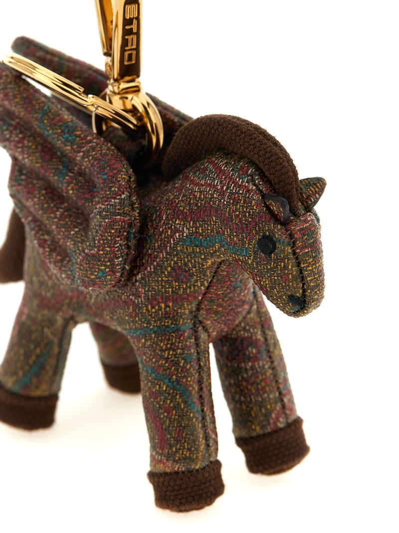 Etro Pegaso Brown Cotton Keychain