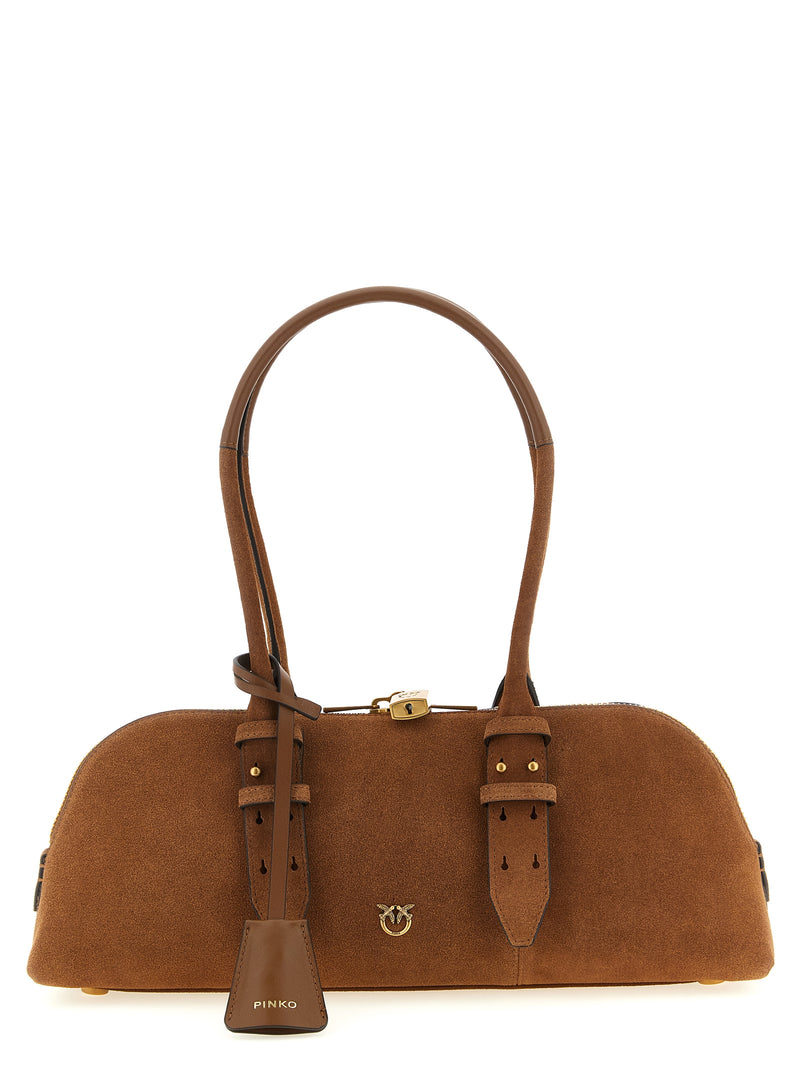 PINKO Bowling Baguette Brown Cowhide Shoulder Bag