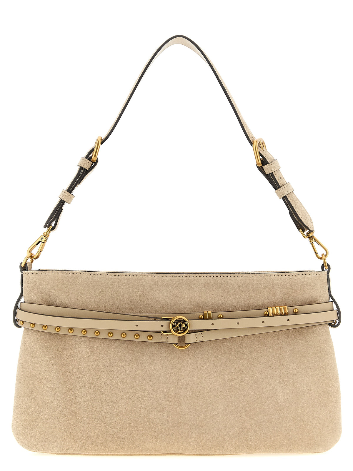 PINKO Beige Love Birds Diamond Cut Cowhide Shoulder Bag