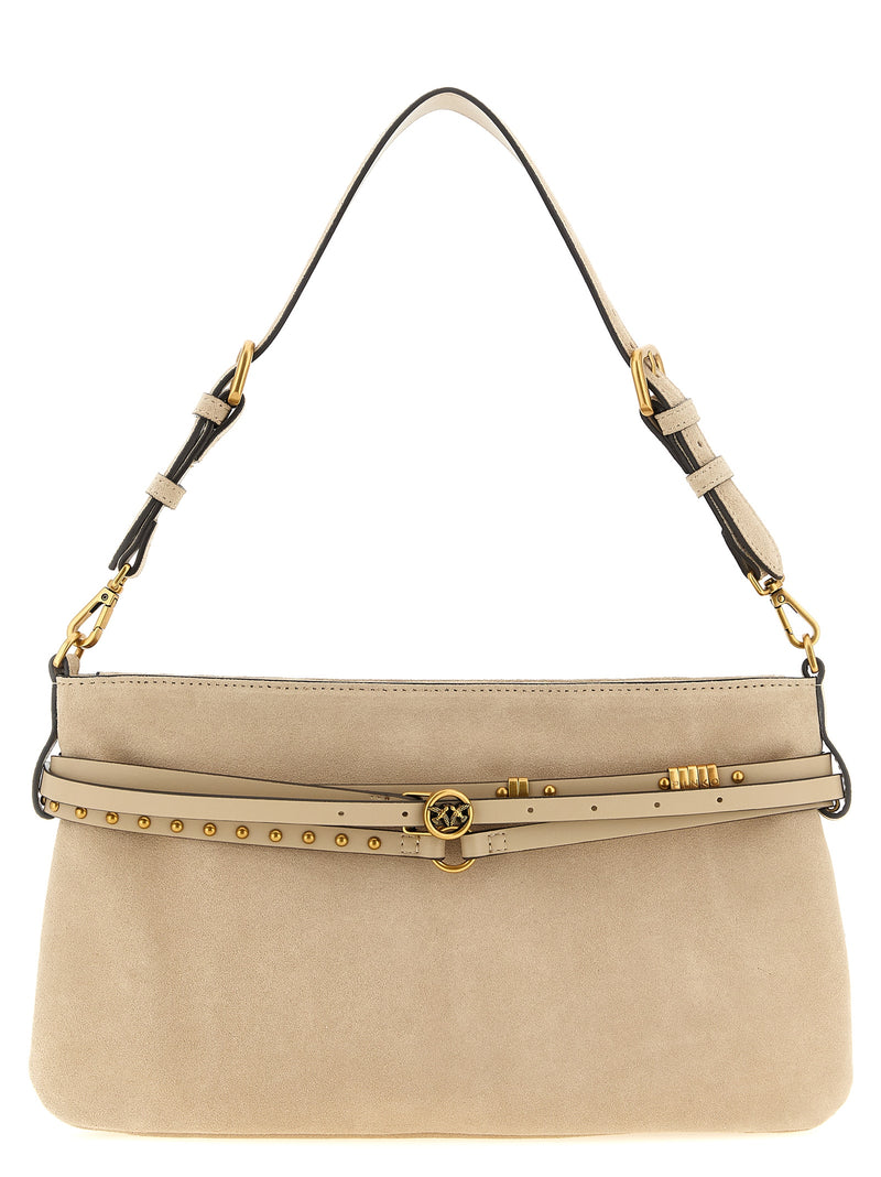 PINKO Beige Love Birds Diamond Cut Cowhide Shoulder Bag