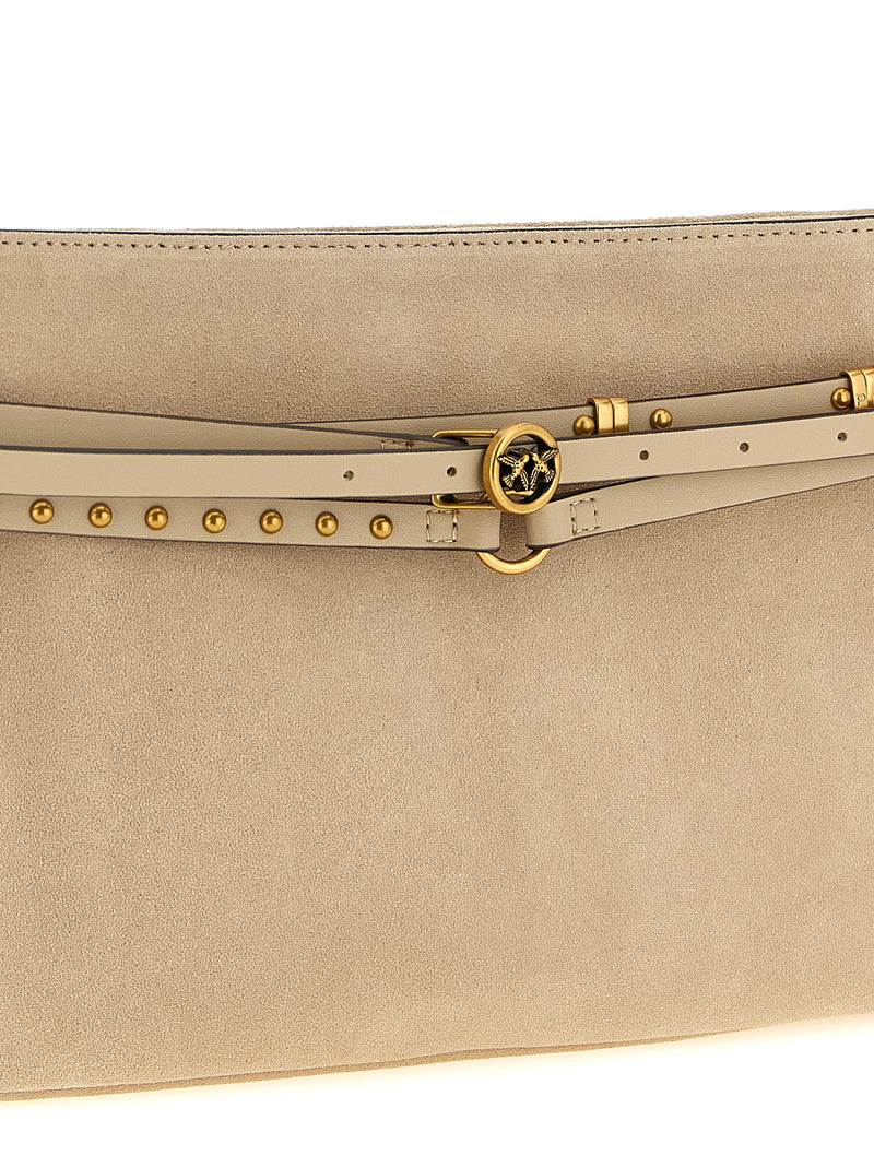 PINKO Beige Love Birds Diamond Cut Cowhide Shoulder Bag