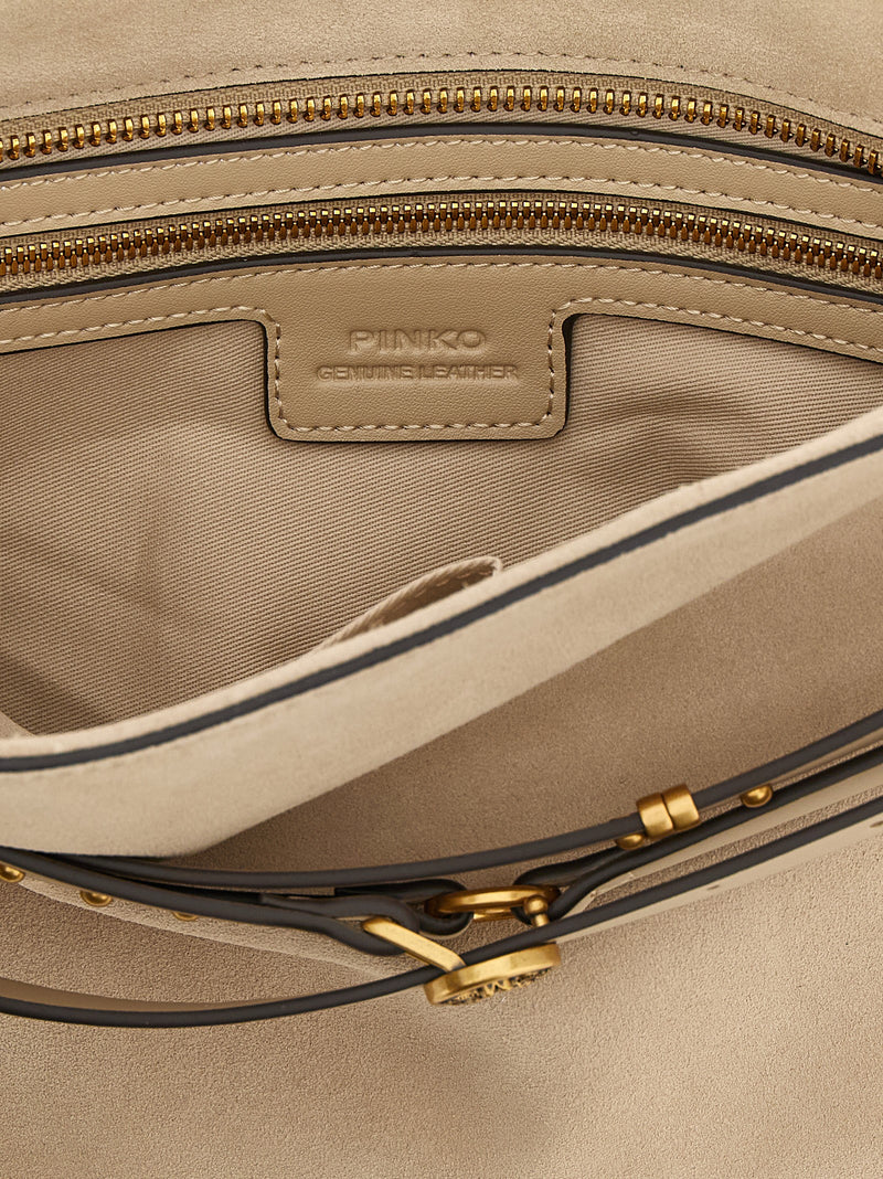 PINKO Beige Love Birds Diamond Cut Cowhide Shoulder Bag