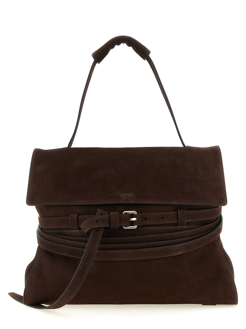 Moschino Brown Calfskin Shoulder Bag - Tie Me Collection