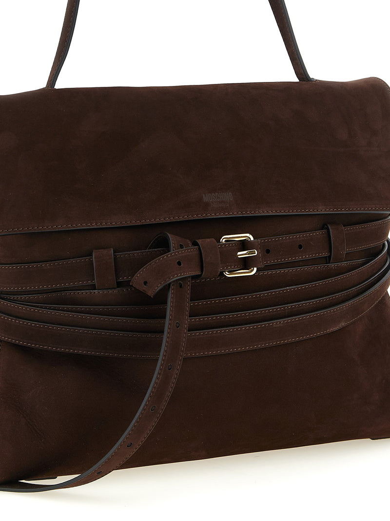 Moschino Brown Calfskin Shoulder Bag - Tie Me Collection