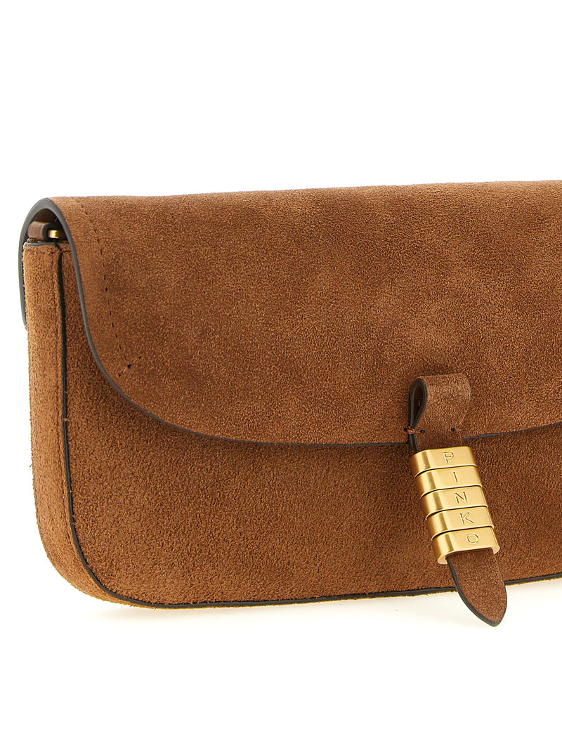 PINKO Brown Cowhide Shoulder Bag - Saddle Flat Medium
