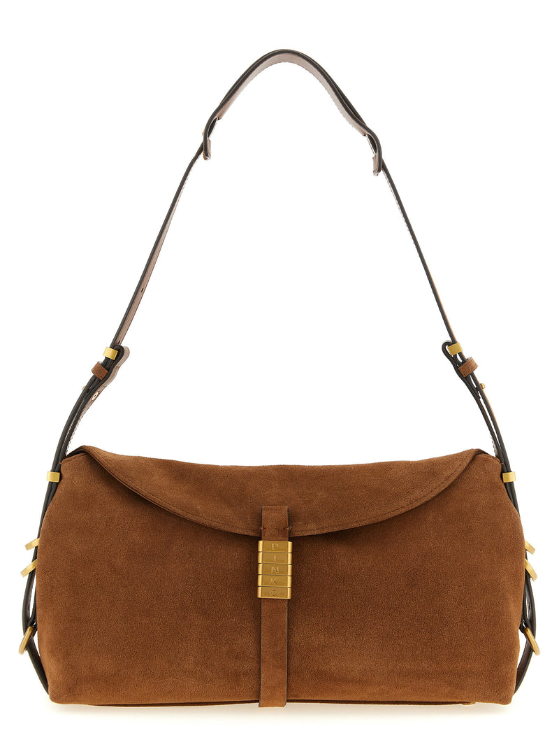 PINKO Saddle Horizontal Brown Cowhide Shoulder Bag