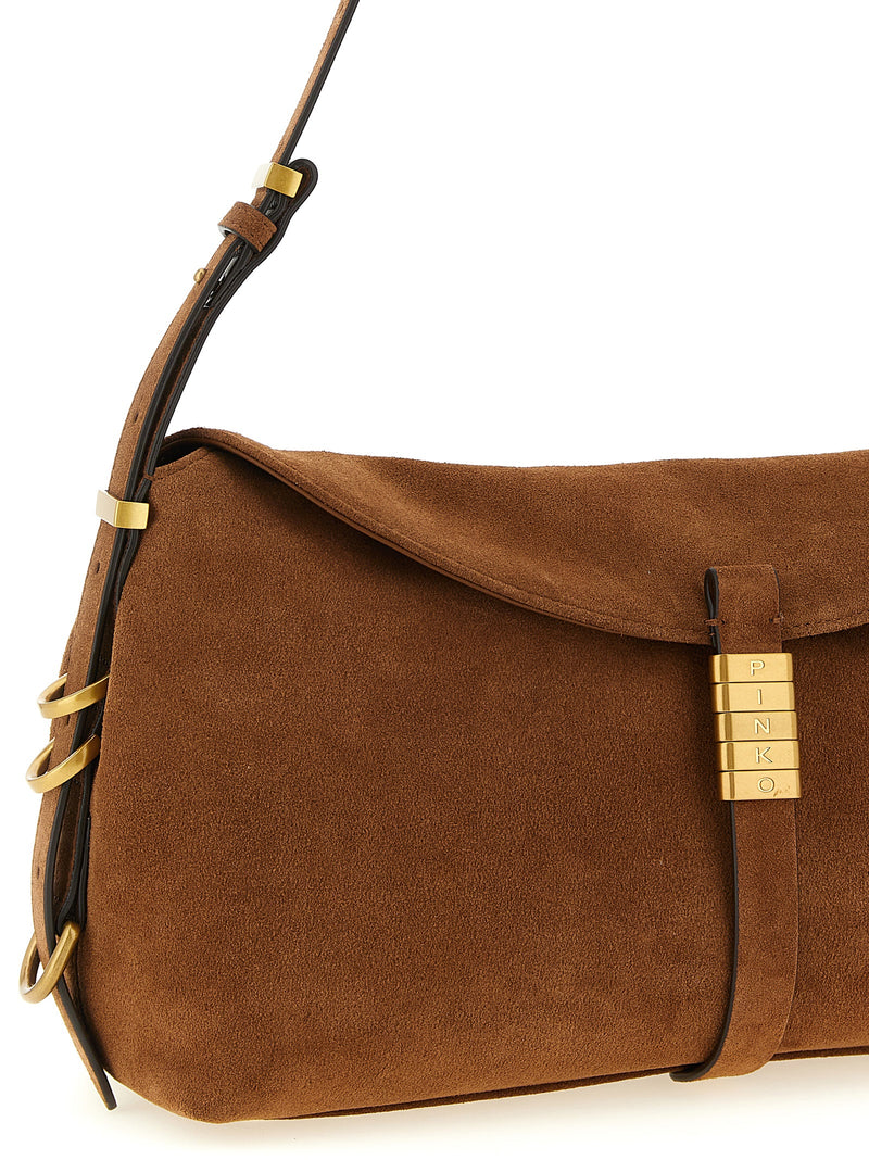 PINKO Saddle Horizontal Brown Cowhide Shoulder Bag