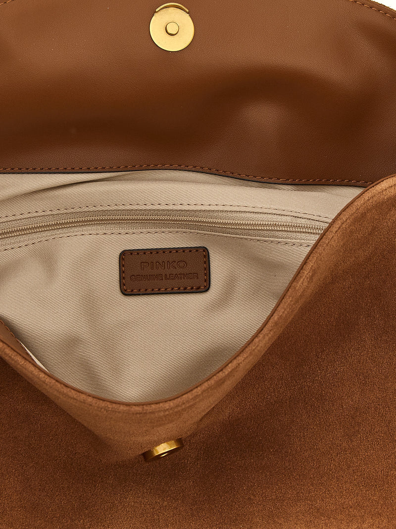 PINKO Saddle Horizontal Brown Cowhide Shoulder Bag