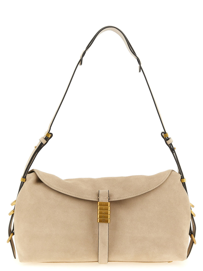 PINKO Saddle Horizontal Beige Cowhide Shoulder Bag