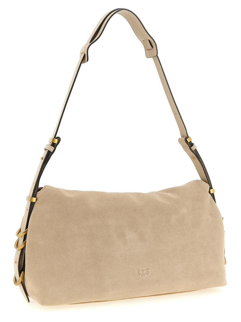 PINKO Saddle Horizontal Beige Cowhide Shoulder Bag