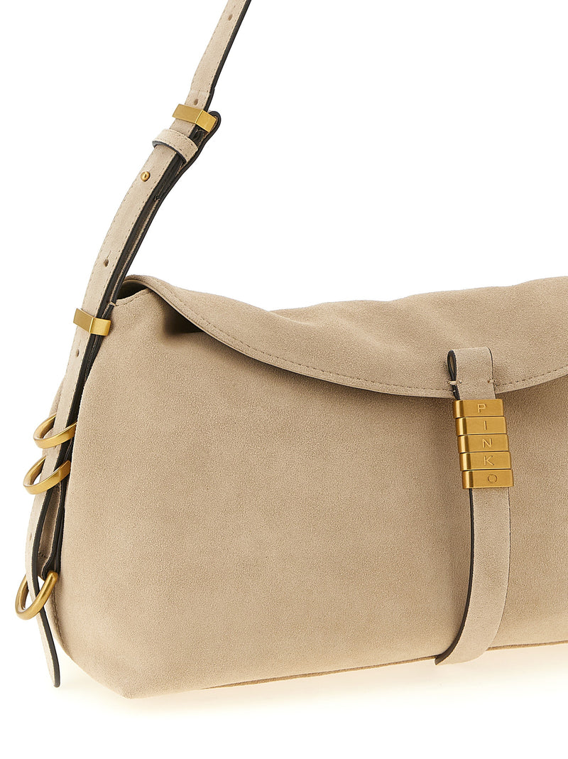 PINKO Saddle Horizontal Beige Cowhide Shoulder Bag