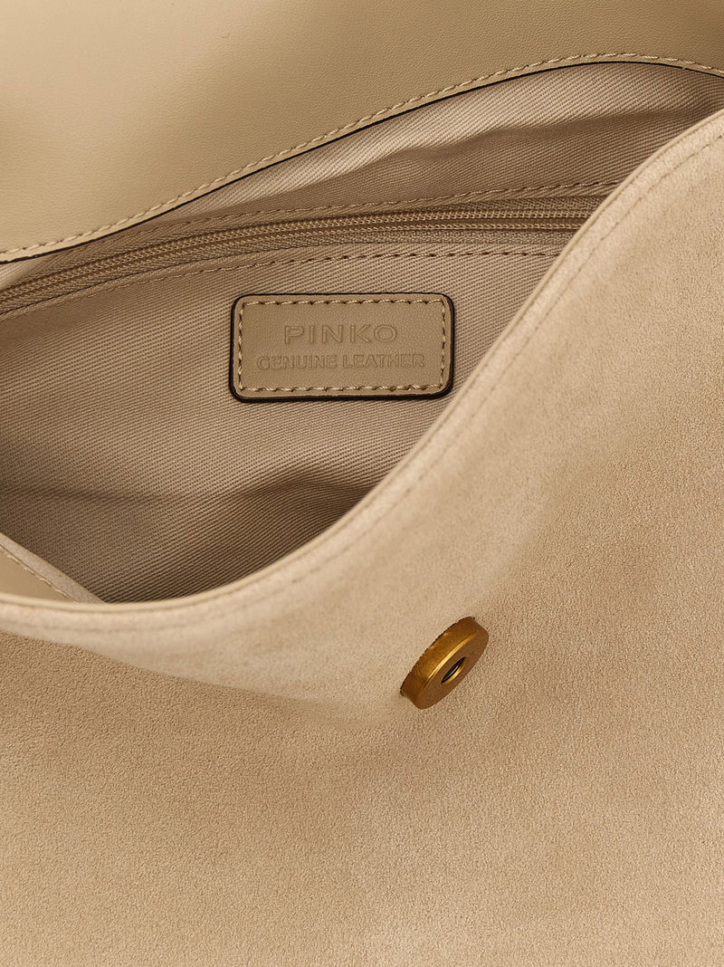 PINKO Saddle Horizontal Beige Cowhide Shoulder Bag